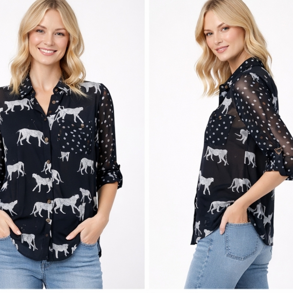 MESH ANIMAL PRINT BLOUSE SIZE X SMALL